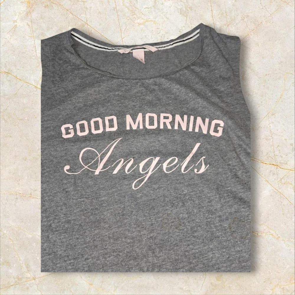 Victorias Secret Good Morning Angels Pajama Tank Top Gray Pink L Large - Picture 2 of 7